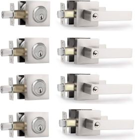 Key Lock Satin Nickel Entry Door Set with Deadbolt Combination Lockset, 4-Piece Set