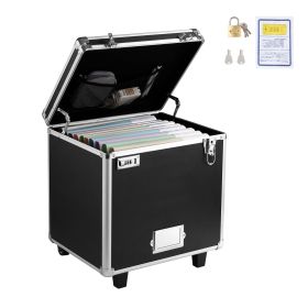 Portable File Storage Box, 15.6 x 12.6 x 15 inch Internal Chest Size, Locking Mobile Business Case with Telescopic Handle