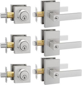 Brushed Nickel Exterior Door Lock Set, Front Door Lock Set with Deadbolt, Square Contemporary Front Door Lock Sets