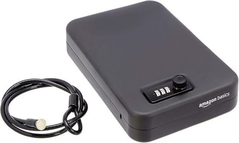Basics Portable Security Case Lock Box Safe, Small Lock Box with Code, for College Dorm Room, Home, Combination Lock, Large, Black