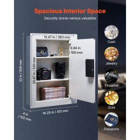 0.83 sq.ft Wall Safe, 3-Tier Hidden Wall Safe with Password, Key & Turning Knob