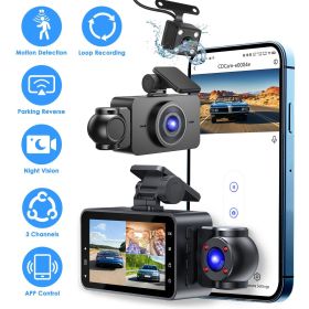 WiFi FHD 1080P 3 Channel Car Dash Cam Front Rear Inside With 32G MMC Card Motion Detection Loop Recording Infrared Night Vision Surveillance Car