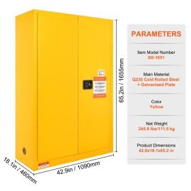 Flammable Safety Cabinet, 45 Gal, Cold-Rolled Steel Flammable Liquid Storage Cabinet