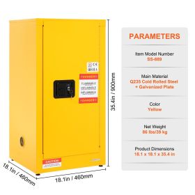Flammable Safety Cabinet, 16 Gal, Cold-Rolled Steel Flammable Liquid Storage Cabinet