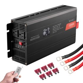 Pure Sine Wave Inverter, 2000 Watt, DC 12V to AC 110V Power Inverter with 2 AC Outlets 2 USB Port 1 Type-C Port