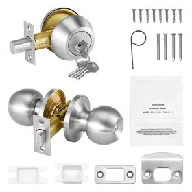 Door Knob and Deadbolt Set, Satin Nickel Entry Door Knob and Single Cylinder Deadbolt Combo Pack, Fit for 1-3/8" to 1-3/4" Door Thickness