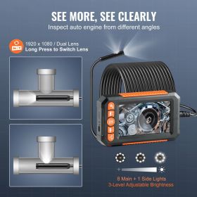 Endoscope Camera with Light, Dual Lens Borescope with 49.2FT Semi-Rigid Cable, 4.3" Screen 1080P Inspection Camera, 8 + 1 LED Lights, 4X Zoom